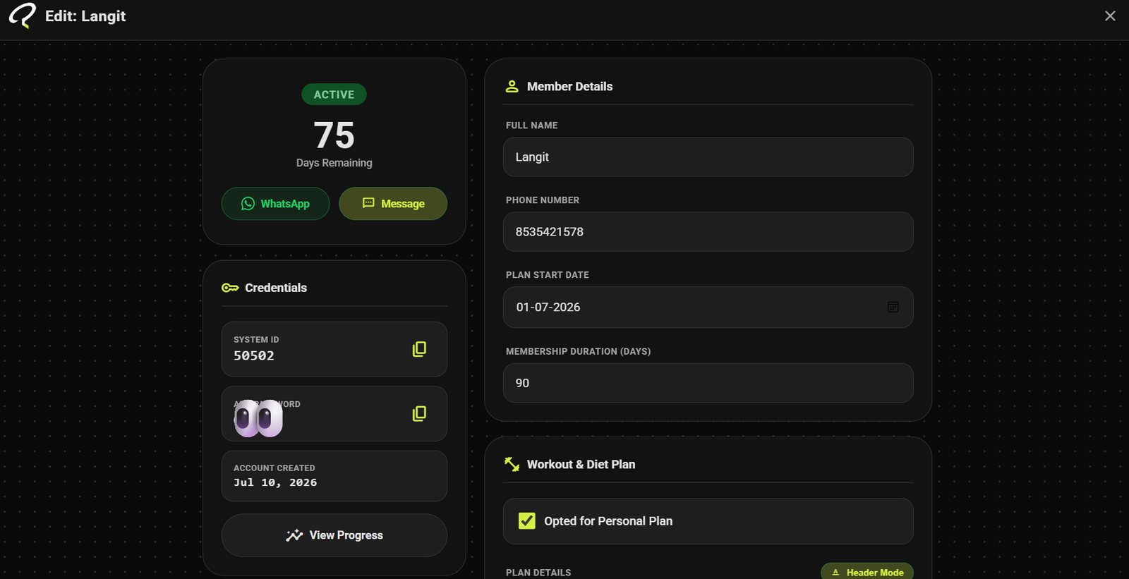 Add Member Management Interface